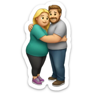 overweight couple hugging sticker