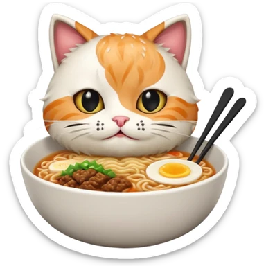 burger cat eating a bowl of ramen sticker