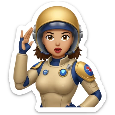 woman space marine in bodysuit salutes tongue out sticker