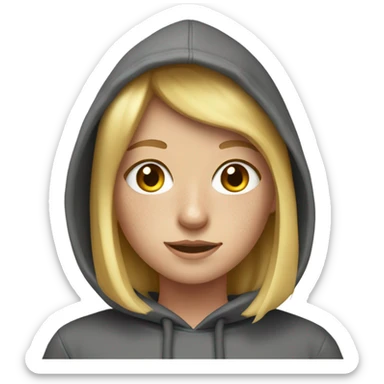 Blond girl with freckles and a hoodie sticker