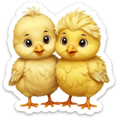 Two baby chicks hugging sticker