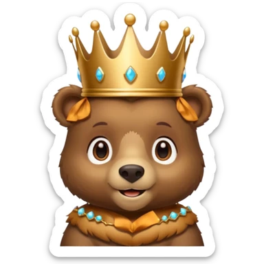 Bear Prince – brown bear cub with a shiny bronze crown, gentle smile. sticker