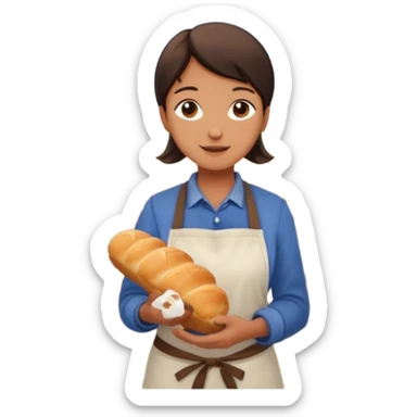 Shopper with small bread loaf,Farmers’ Market, background bakery shop, market. sticker