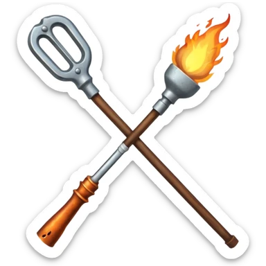 a three pronged pitchfork and a torch sticker