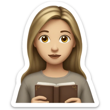 Girl with brown hair with blonde highlights, hazel eyes, full lips holding a bible sticker