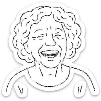older lady with silver curly hair laughing sticker