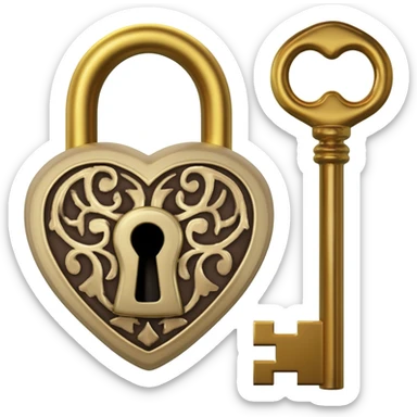 vintage beige heart-shaped lock and key sticker