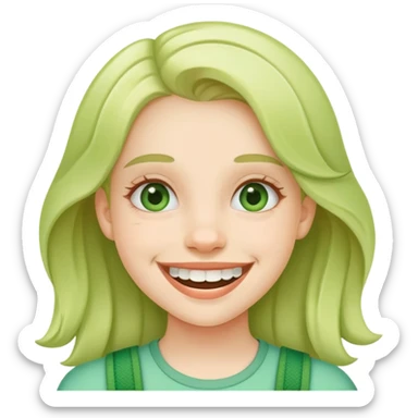 girl with green braces on her teeth smiling sticker