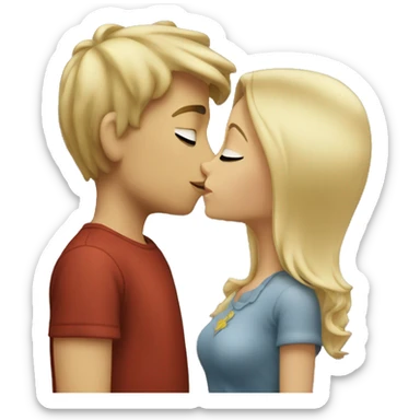 Blond boy kissing brunette girl sticker