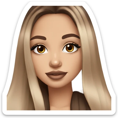 Albania girl,model ￼light skin, long eye lashes, pink beige volume lips, brown eyes, long brown ombre straight hair,  sticker