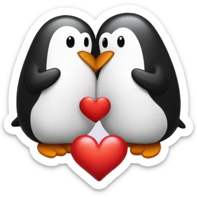 Pareja de pingüinos dándose un besito y corazones a los lados  sticker