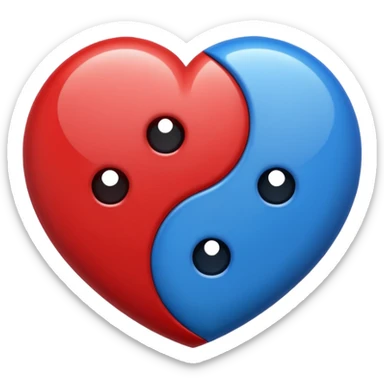 Make a yin yang like heart emoji with the colors being blue and red and no white parts, with two holes and not three sticker