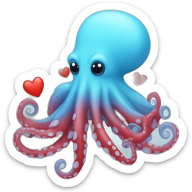 Sky blue Octopus with red hearts sticker