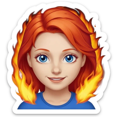A girl with flaming red hair and intense blue eyes. Delicate dark circles under her eyes give her a slightly tired look, and her smile belies any fatigue. sticker