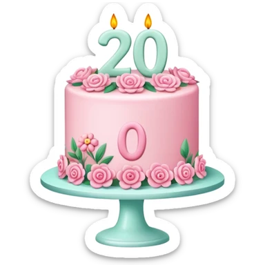 make a floral pastel(more pink) cake that is aesthetic with the number 2 and 0 on it sticker