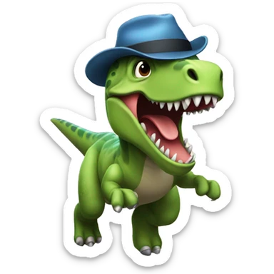 A Dino with a hat and running sticker