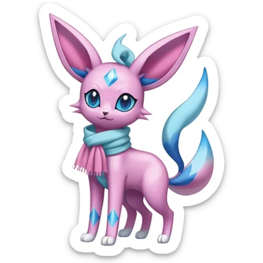 Shiny Cool Sparkly Cute Espeon-Glaceon-Sylveon-Fakemon-hybrid-fusion with a scarf full body sticker