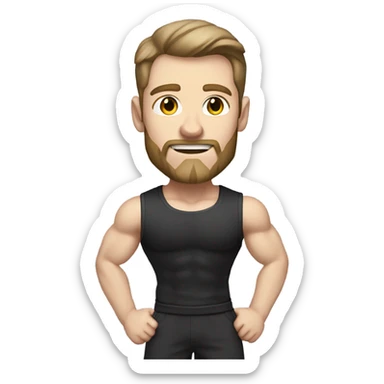 Pale skinned Fit Man With the biceps and dark brown hair in black shirt, gray sports shorts and white Sneakers sticker