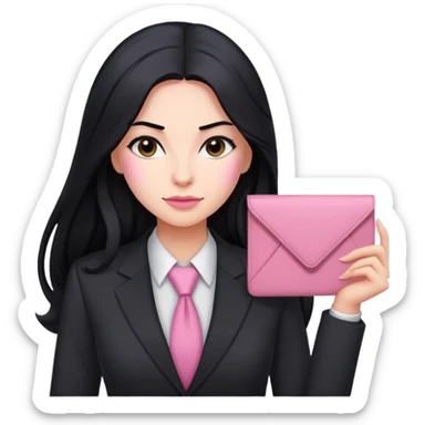 Business chlothes pink woman caucasian long black hair girl sticker