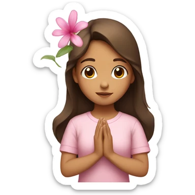 hispanic with brown hair praying girl with pink flora  sticker