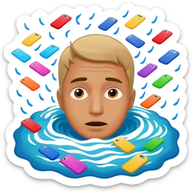 man drowning in messages sticker