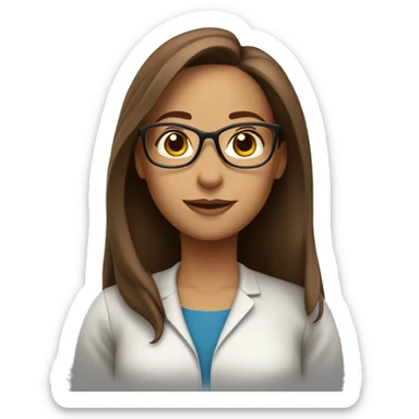 Female teacher in classroom long brown hair glasses sticker