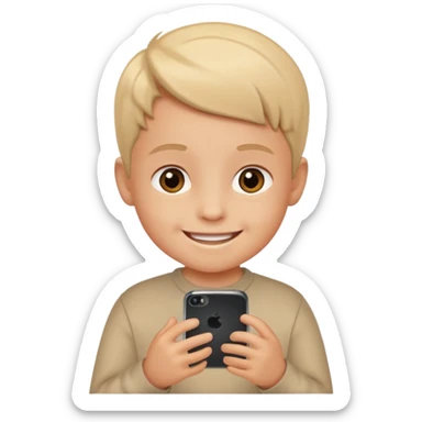 child smiling and looking at a phone sticker