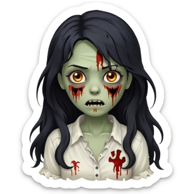 garota zumbi com cabelo preto ondulado longo blusa branca sticker