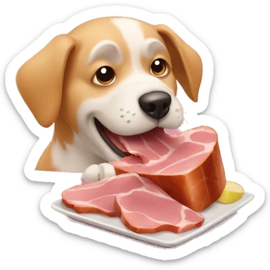 Dog eating ham for lunch sticker