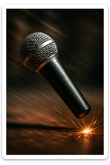 a microphone being dropped, dynamic motion, clear action sticker