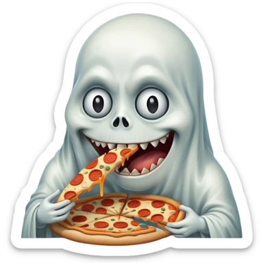 sad crying ghost eating pizza big teeth sticker