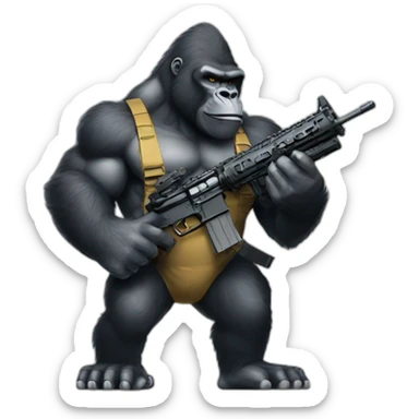 Big Buff Gorilla holding an AR-15 gun sticker