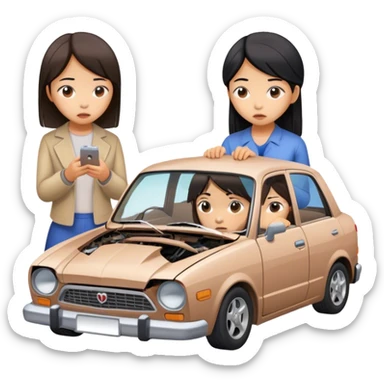 two asian girl friends broken car sticker