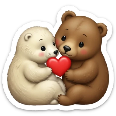 tiny white seal kissing a big brown bear with a heart between them sticker