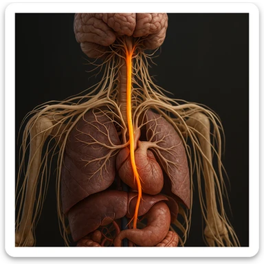 vagus nerve highlighted in the autonomic nervous system, hyper realistic 4K style, anatomical details, realistic colors sticker