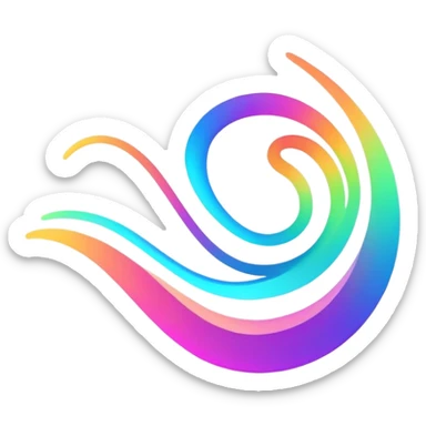 A futuristic abstract logo with curved dynamic lines resembling a subtle hand motion, glowing neon gradients, minimal and modern sticker