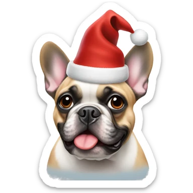 French bulldog wearing a Christmas hat sticker