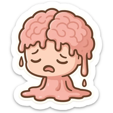 brain melting or oozing, humorous, lighthearted, cartoon style sticker