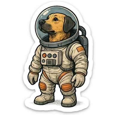 dog dressed as astronaut, varied style sticker