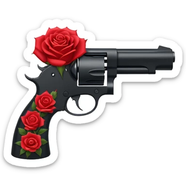 A minimalist side-profile pistol silhouette wrapped in elegant thorned roses. The roses should weave naturally around the frame and grip, with subtle thorns curling along the barrel. The roses are the focal point, symbolizing beauty and control over power. sticker