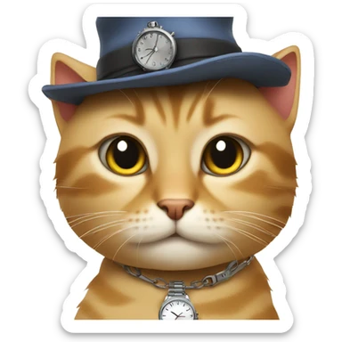 cat wearing hat and a watch sticker