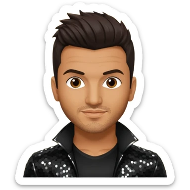 Peter Andre with dark brown hair, black sequin outfit sticker