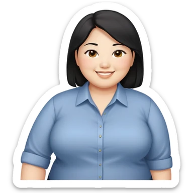 obesity Asian woman with shoulder length black hair smiling business casual shirt sticker