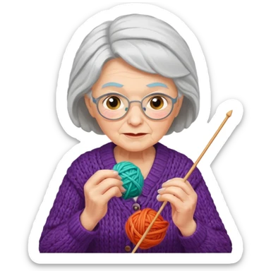 elderly woman knitting yarn sticker