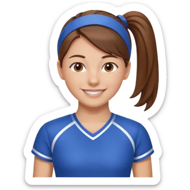 brown hair blue cheerleading shirt no bangs with a low pony tail smiling sticker