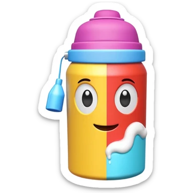 cute toy foam spray can object icon, colorful plastic can, oversized cap, foam coming out, 3D cartoon, mobile game icon style, clean background, no text, no watermark
 sticker