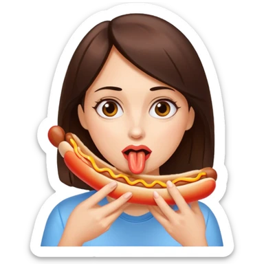 Brunette shoving her face with hot dogs sticker