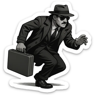 a spy, sneaking with a briefcase, classic secret agent look sticker