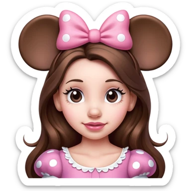 Minnie Mouse long brown hair and pink Minnie Mouse ears sticker