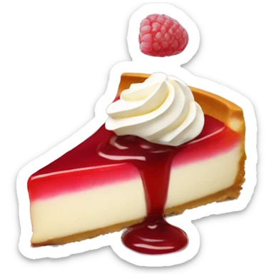 Slice of cheesecake topped with raspberries and sauce sticker